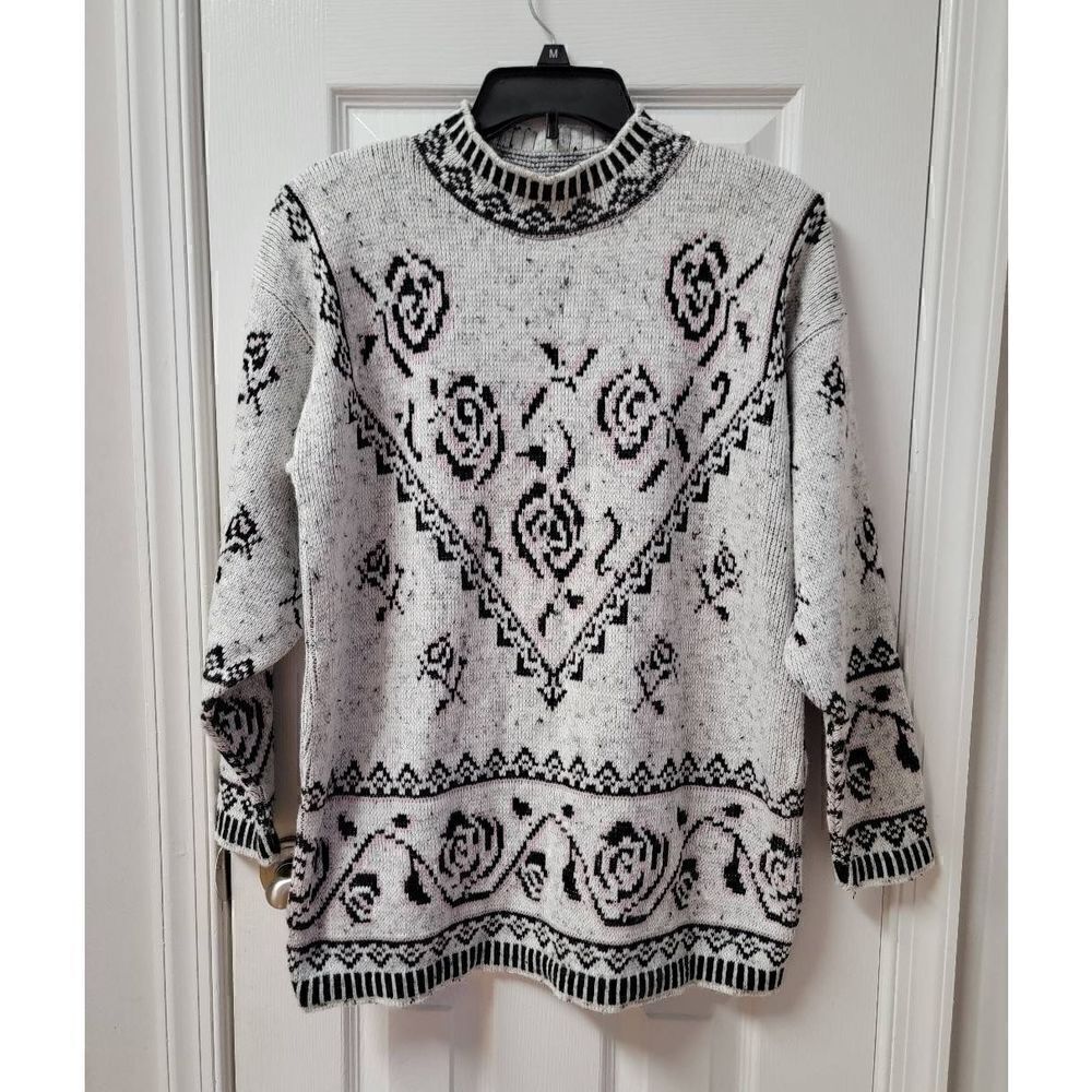 Vintage Floral Roses Knit Sweater M